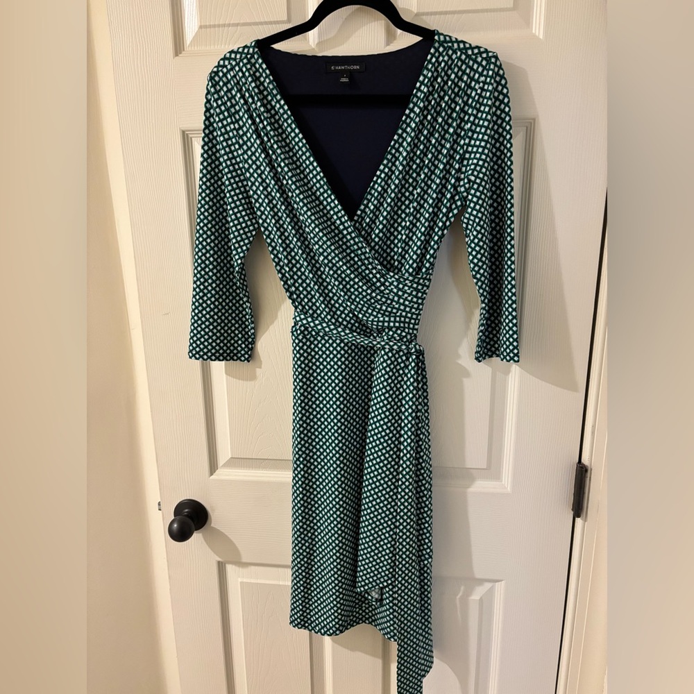 41 Hawthorn Green Diamond Pattern Wrap Dress Small